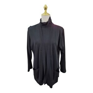 Misook Exclusively Black Knit Turtleneck Top & Cardigan Set Women's Medium